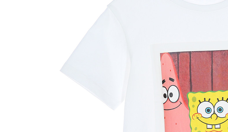 littlemoco儿童t恤海绵宝宝胶印图案女童纯棉短袖圆领t恤