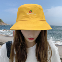 Fishermans hat female Japanese strawberry embroidery spring and summer hat Korean leisure Joker student big eaves cover sun basin hat