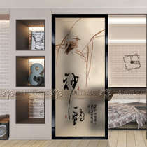 Modern art glass living room entrance double-sided screen partition kitchen bathroom frosted transparent simple rhyme bird