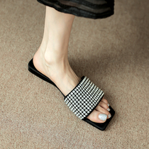 Pendant L ~ Super Shiny New Water Drill Toes Flat-bottomed Sandals Women Summer Wear A Lined Tumuller Head Mueller Shoes