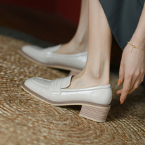 ins small crowddesign new genuine leather minimalist with single shoe square head One foot pedal Lefu shoes coarse and small leather shoes