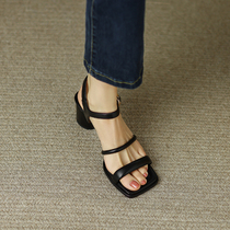 Pendant original ~ Giant legs long new line of words coarse heel Toes Sandals Women Summer Square Heads High Heels