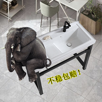 Ceramic wash basin with washboard bracket laundry pool non-perforated balcony shelf stable integrated laundry basin