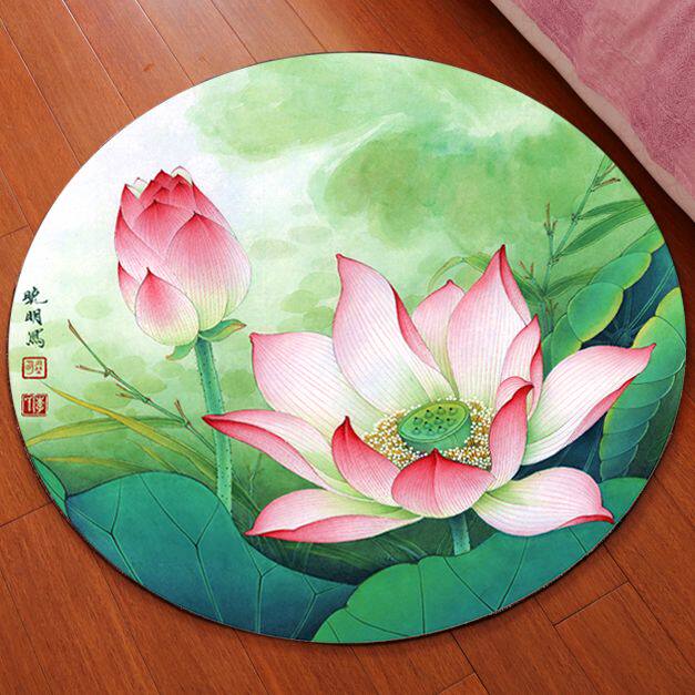 圆形地毯客厅卧室电脑椅转椅吊篮椅垫子中式地垫荷花简约现代家用