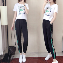 Women's casual sports suit summer 2022 new Korean style loose short sleeve trendy Western-style ninth pants running two-piece set