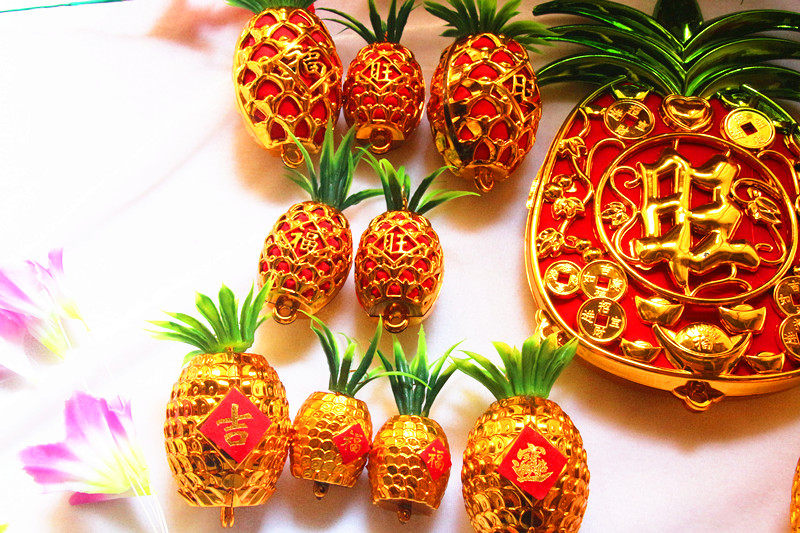 热销金色镀金菠萝凤梨配件铜钱元宝结喜庆乔迁结婚装饰用品