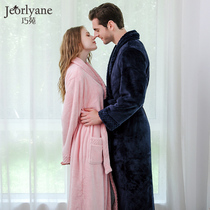 Couple nightgown women autumn and winter thickened medium length plus velvet home clothing flannel pajamas Women Mens bathrobe