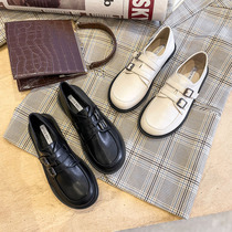 White small leather shoes womens retro soft leather English wind autumn and winter Joker flat-bottomed Japanese big head loafers deep mouth single shoes