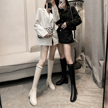 Long boots women do not knee high heel 2021 new spring and autumn winter plus velvet small man boots high knot boots