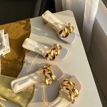 Mid-heel slippers female summer wear fairy style 2021 new summer transparent fashion sandals rough heel