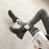 Black Martin boots female English style 2021 new spring and autumn single boots Joker slim short boots thick bottom autumn boots