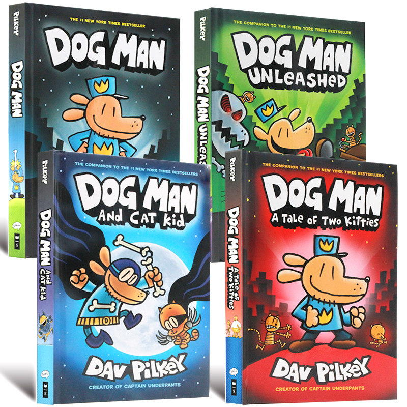 英文原版 dog man神探狗狗的冒险4册精装合售 幽默漫画全彩章节桥梁书
