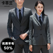 High-end business striped suit suit suit men and women same gray wool suit company white collar work interview dress