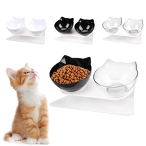 Cat Bowl Kitty Protective Neck Double Bowl Pitched Plastic Transparent Pet Cat Basin Cat Food Basin Cat dog Pet Bowl Suit