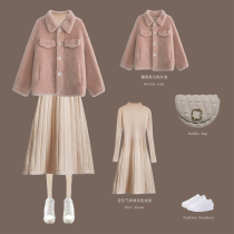 2021 new autumn and winter princess style sweater fairy pattern wear two-piece set fashion temperament skirt womens clothing