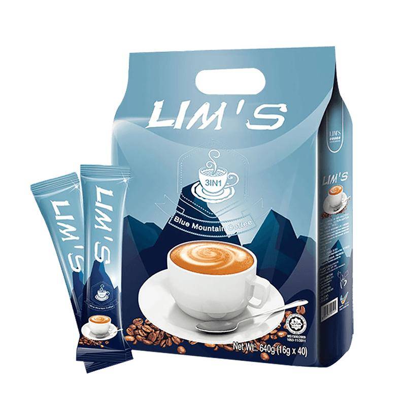 标题优化:买二送杯勺 马来西亚进口LIMS蓝山风味速溶咖啡粉40条袋装三合一