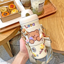 Insulation Cup Womens Delicate Advanced Portable With Straw Type Netred Water Glasses Students Cute Trend Han Style 304 Cups