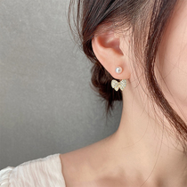 South Korea Dongdaemun S925 Silver Needle Rhinestone Bow Pearl Small Earrings Female Simple Temperament Earrings Earrings