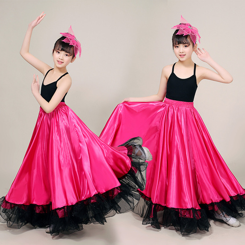  Red with black ruffles flamenco dance skirt for girls kids spanish bull dance skirts stage performance clothing Spanish children's opening dance skirts