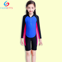 New girl swimsuit middle child one-piece sunscreen long-sleeved swimsuit children Girl swimsuit children 3-12 years old