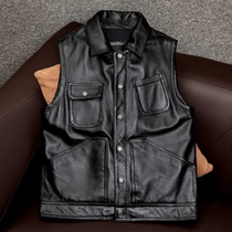 2020 new head layer cowhide leather leather vest short slim lapel sleeveless leather vest leather jacket mens casual