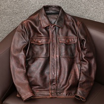 Factory special pick-up Amei Kazi first layer cowhide leather leather leather leather mens locomotive retro worn leather jacket jacket