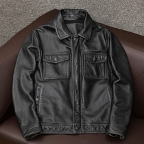 Clearance leather leather jacket mens special price lapel short top layer cowhide leather jacket stone grinding old locomotive leather jacket