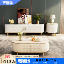 Light Lavish Rockboard Corner A Few Living-room Sofa Side Cabinet Small Family rounded corner cabinet Round small tea table Nightstand Marble Side Table