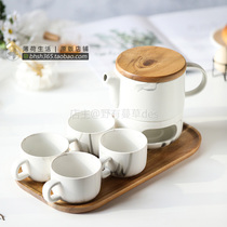 Mint Life 7 Piece Kung Fu Tea Set with Filter Flower Teapot Kung Fu Tea Cup Tea Plate Heating Heat