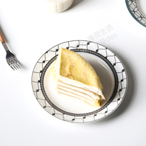 Mint life creative JK wind pattern ceramic plate Small dessert plate Muffin cake plate Ceramic plate