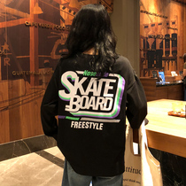 2019 spring and autumn new hip-hop trend ins Hong Kong style long-sleeved T-shirt medium-length loose bf super fire top clothing Han Fan