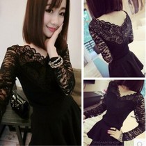Autumn and winter Korean version of the tight inner solid color bottoming short pullover sweater womens long-sleeved T-shirt slim lace shirt