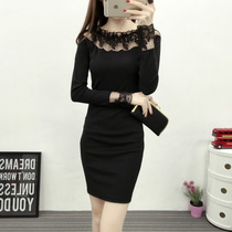 Autumn 2017 new Korean autumn and winter all-match lace dress mid-length bottoming shirt womens long-sleeved bottoming skirt