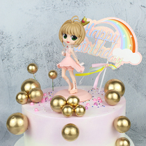 Pink Sakura Sakura little fairy cake decoration girl Princess birthday decoration Baking dessert table party doll accessories