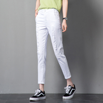 Ripped jeans womens 2021 new autumn all-round high waist thin white nine-point beggar pants small feet pencil pants
