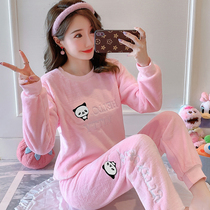 Fall and winter plush coral vegetable pajamas female Han Edition loose thickening flannel warm suit home clothing