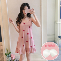 Sleeping dress Summer pure cotton sexy chest pajamas lady loose large-scale student home suit