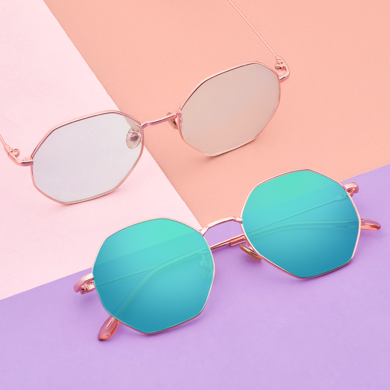 炫彩感光变色眼镜近视太阳镜女韩版潮墨镜防紫外线网红款粉ins框