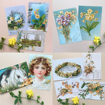 Several selected spring flower spring photo sticker antique postcard retrograde hand account shooting prop background