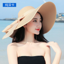 Sun hat female sun protection big along the hat Beach beach holiday foldable straw hat cover face cool hat sun hat summer