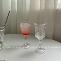 ok holiday * loudspeaker transparent glass high foot cup large opening minimalist red wine glass embossed champagne cold drink cup