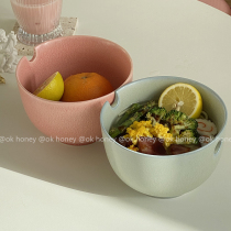OK HONY* ins Wind Day Noodle Bowl Large rice bowls large capacity with chopstick holes Ceramic rice bowls Creative cutlery