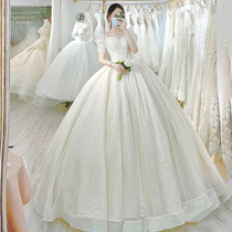 Wedding dress 2021 new bridal temperament trailing French style main yarn palace Winds senior feel Heavy lavish pregnant women Summer
