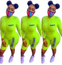 Neon Green Letter Two Piece Tracksuit Outfit For Women Stand