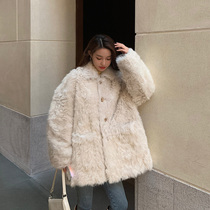 2021 winter Korean version of the new imitation lamb wool coat womens mid-length fur one-piece fashion all-match wool coat