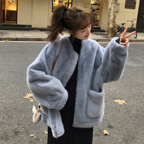 2021 autumn and winter new small loose mink velvet jacket womens short fur one-piece casual jacket coat tide