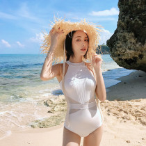 Conjoined Korean ins Net red swimsuit 2021 new swimsuit womens steel ring small chest gathered thin Korean swimsuit