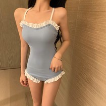 2021 hot spring swimsuit female one-piece student ins hipster girl sexy backless Slim retro belly covered belly