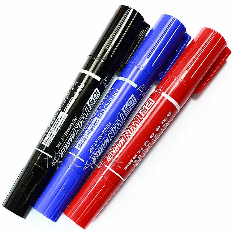 双头记号笔 两头黑色蓝色红色光盘笔快递大头笔水性扁平宽圆笔头