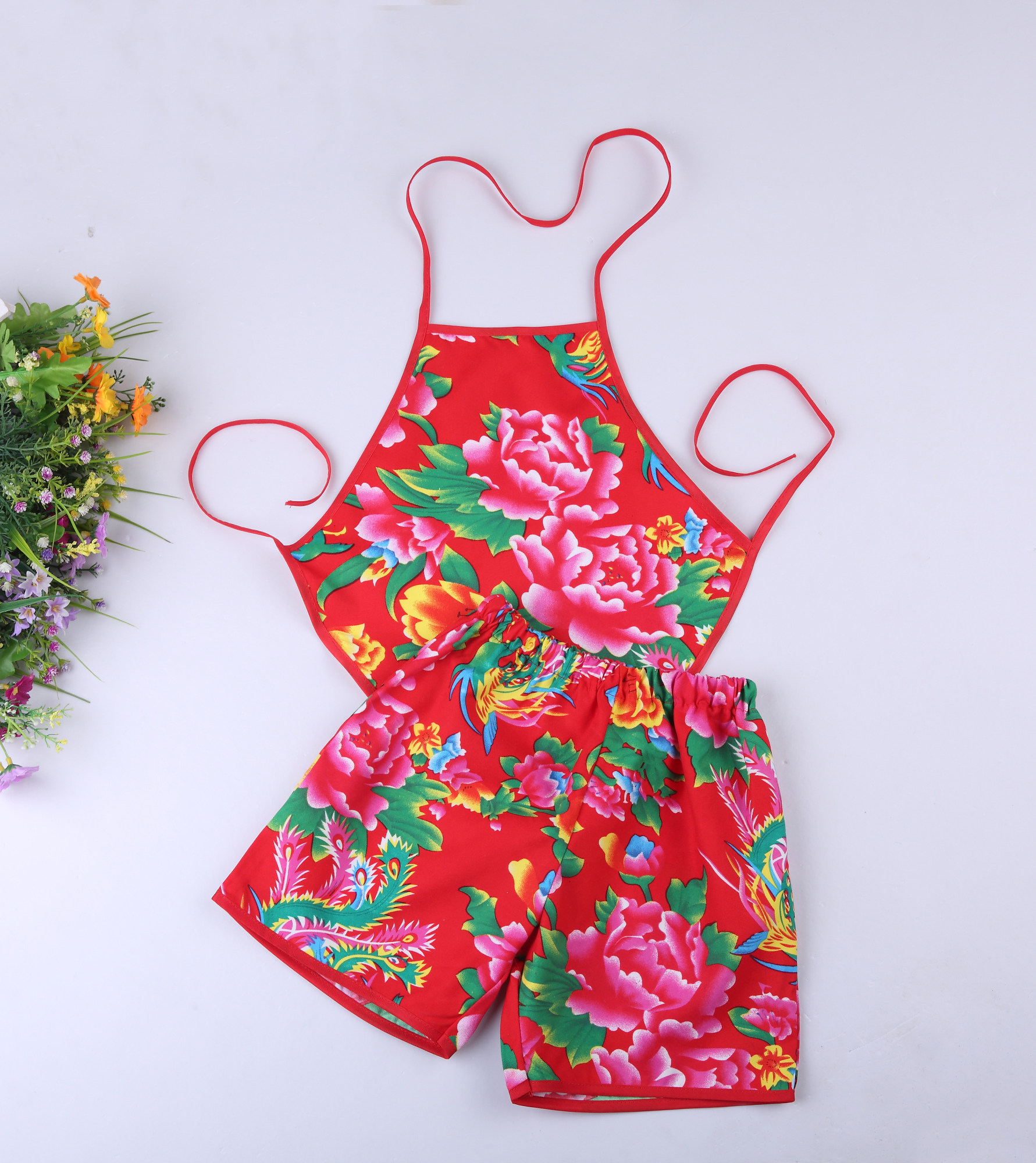 六一儿童肚兜表演服幼儿舞蹈演出服男女童大花布民族秧歌舞服装